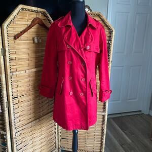 Ben Sherman Red Cotton Trench Coat Plaid Lining Size Small Missing Belt